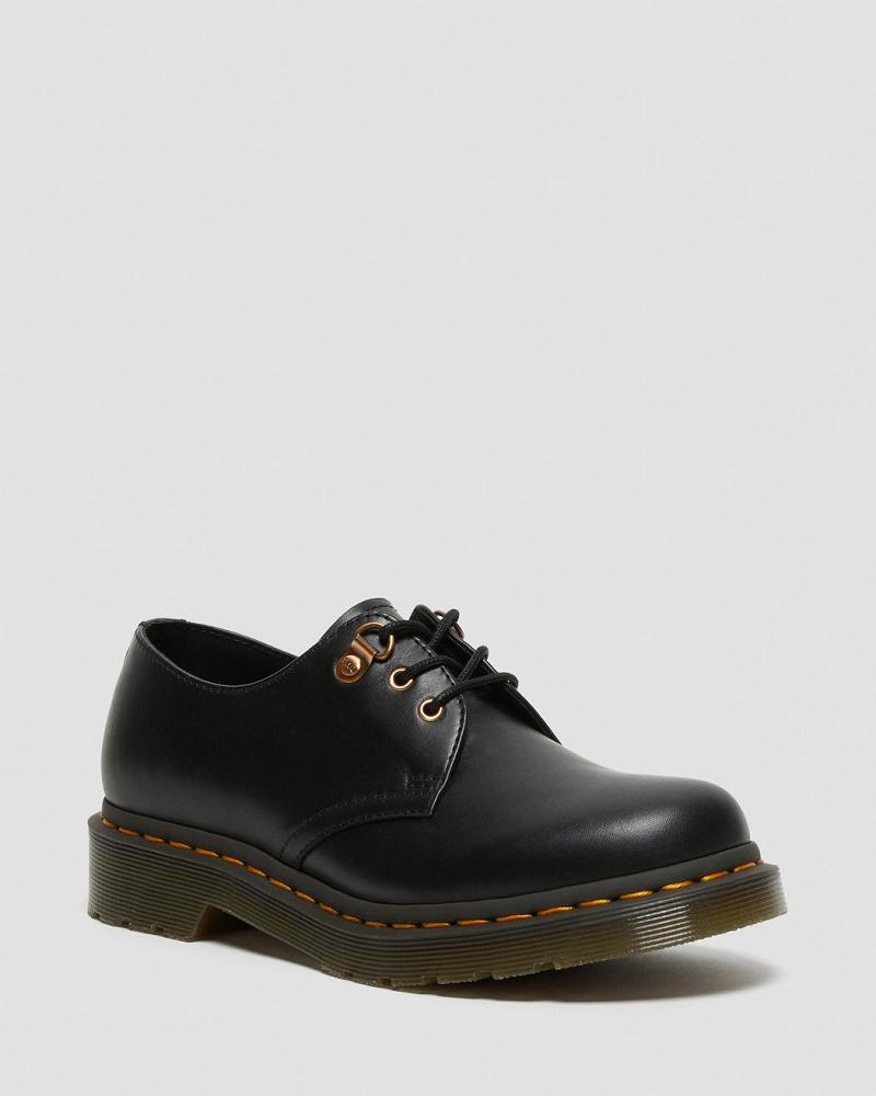 Black Women\'s Dr Martens 1461 Rose Gold Hardware Leather Oxfords Shoes | CA 367PJJ